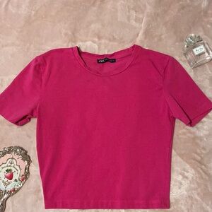 Zara Hot Pink Short Sleeve Crop Top